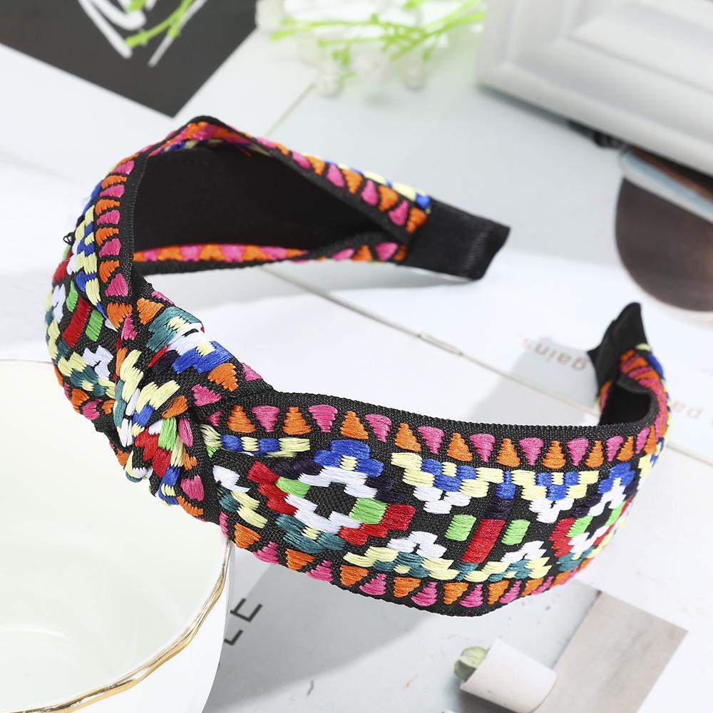 Levao Female Ethnic Hairband Embroidery Flower/Leaf Headband Head Bezel for Women Cross Knotted Hair Hoop Headbands Headwear