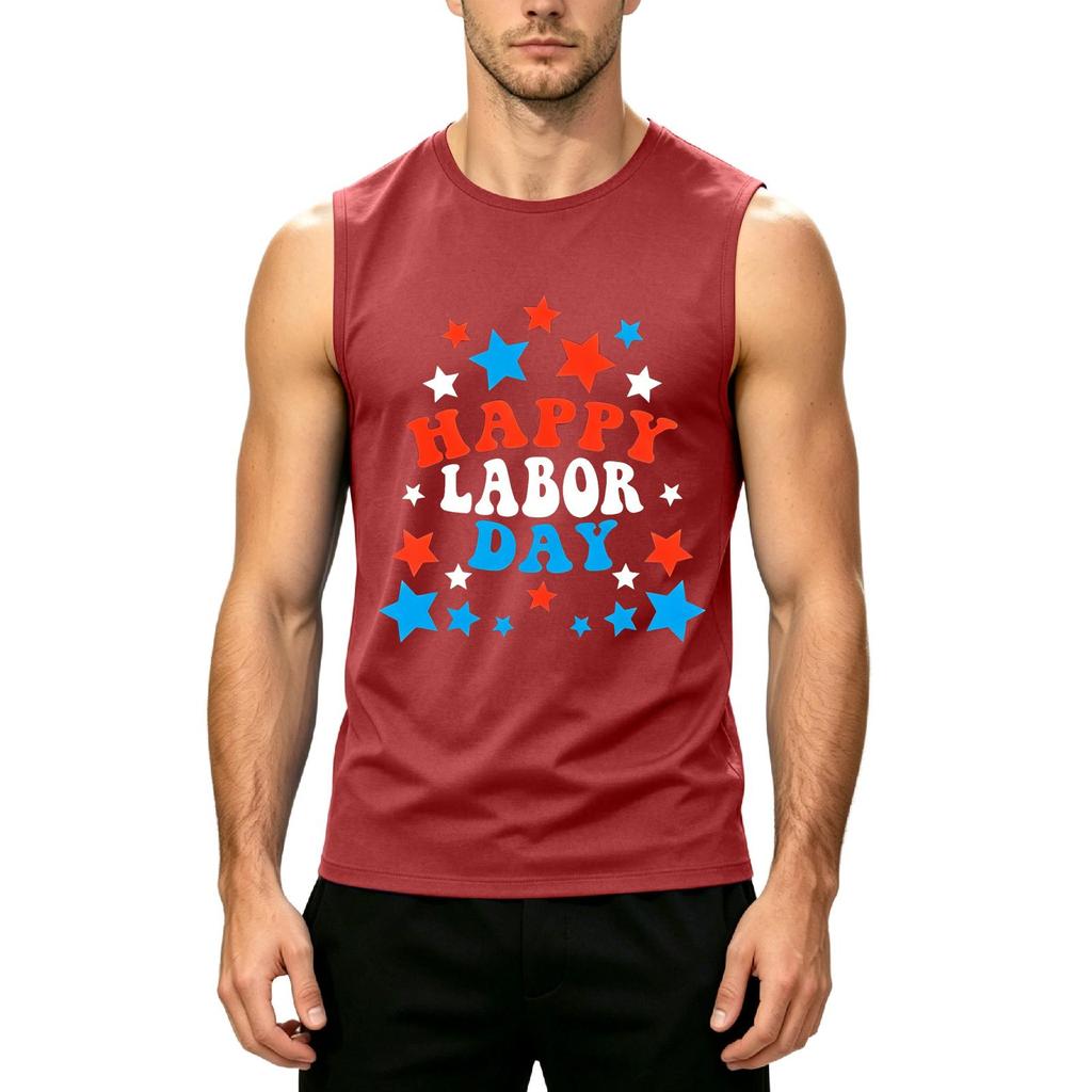 Men Sleeveless Tank Top Casual Muscle Shirt Crew Neck Printed Graphic Tee for Summer Outdoor Activities
