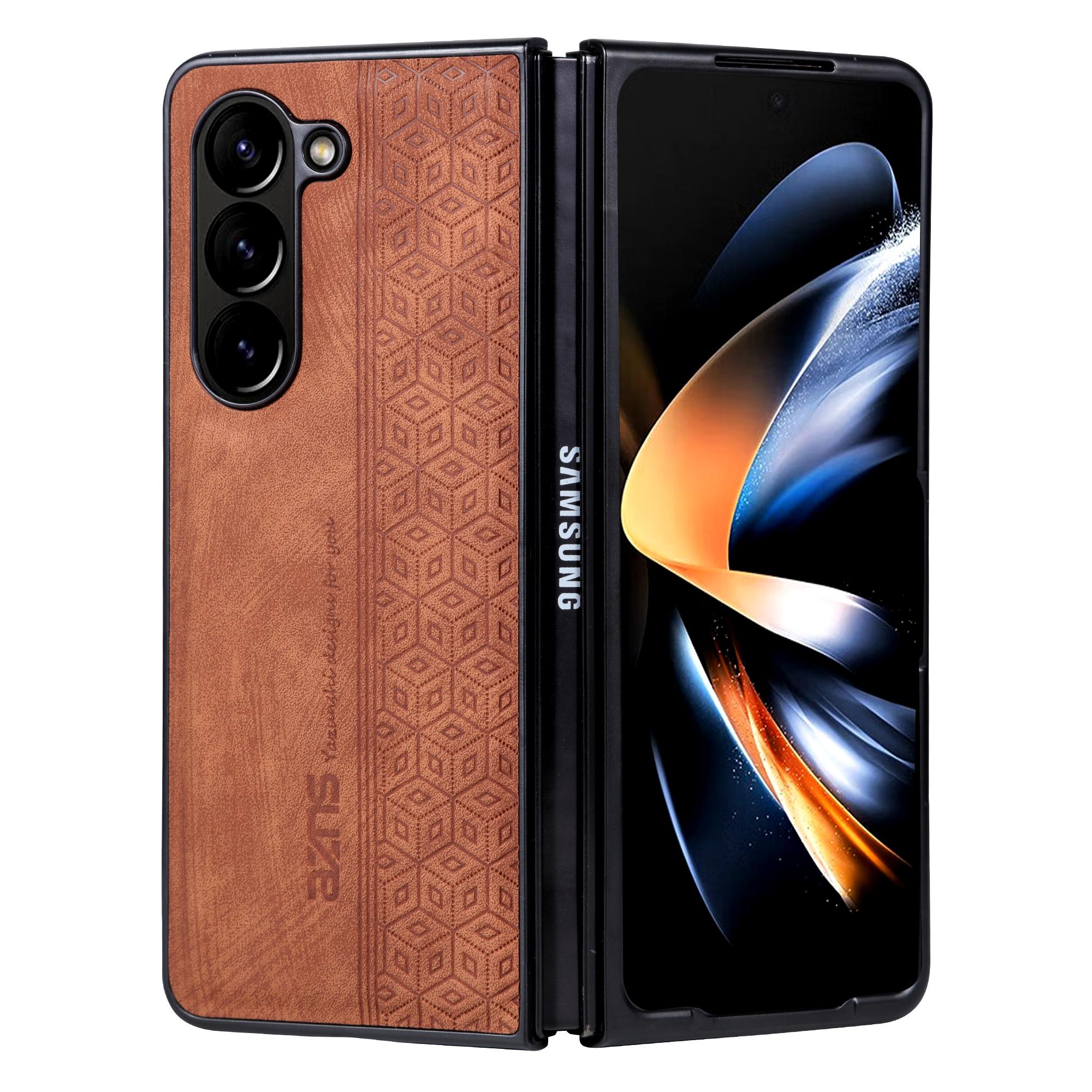 

AZNS For Samsung Galaxy Z Fold5 5G Imprinted Phone Case PU Leather+PC Folding Phone Cover Brown