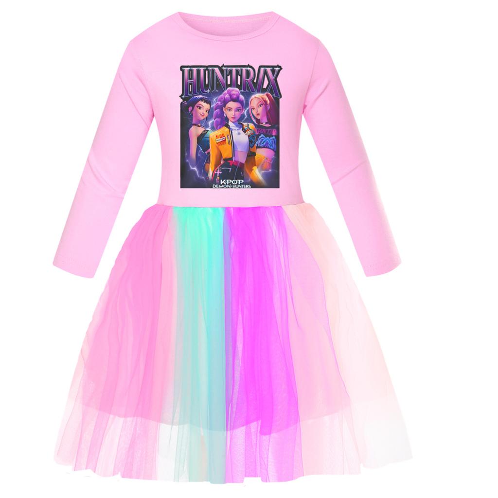 Mädchen Sternenmuster Rock Rundhals Langarm Buntes Spitzen-Patchwork Kleid