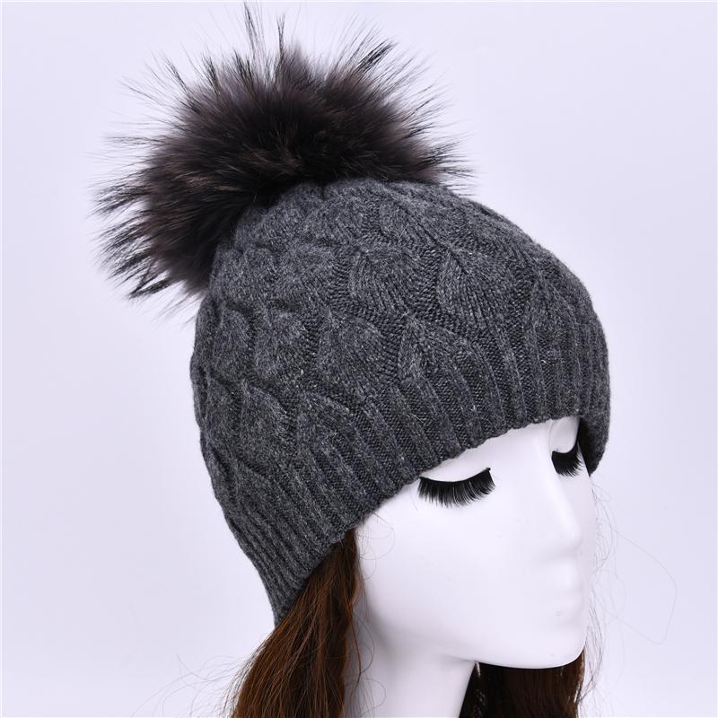 Jxwatcher Women Winter Hat Real Fur Pompom Angora Knitted Wool Beanie Fashion Casual Outdoor Thick Ladies Warm Fur Ball Hats New