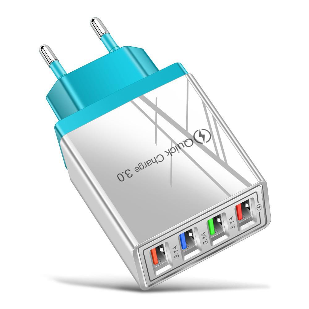 Colored LED 4-Port USB Phone Charger 3A Adapter (EU/US)