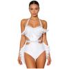 Womens Sparkle Rhinestone Dance Bodysuit Faux Feather Accents Halter Backless Sleeveless Leotard Latin Costume