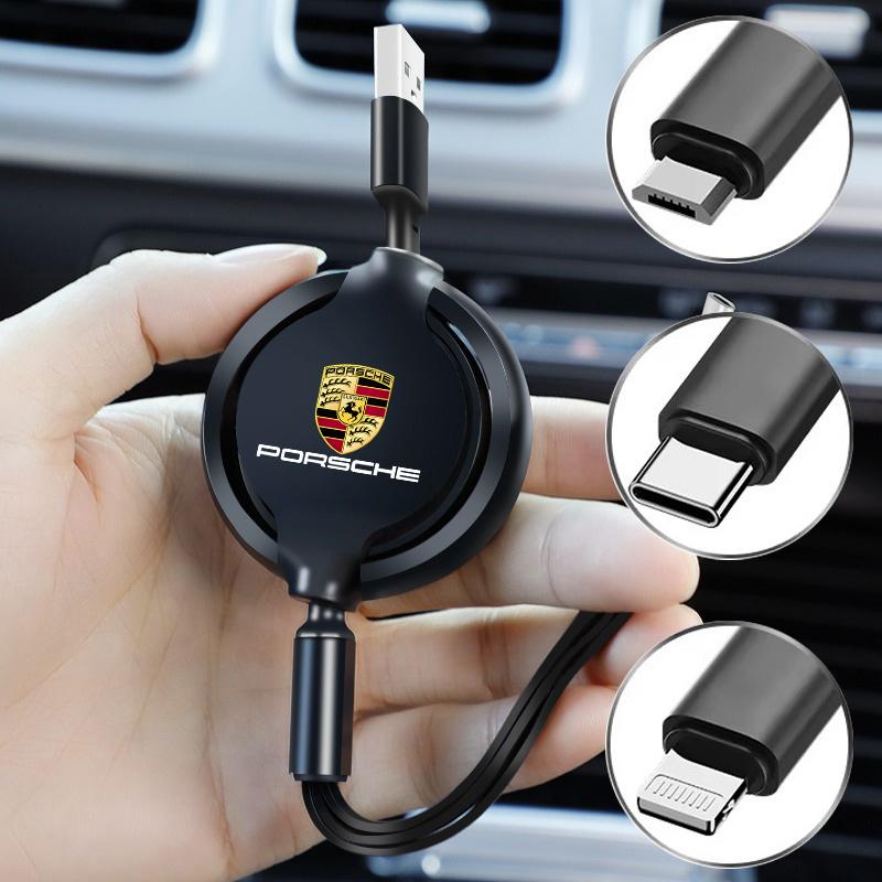 Car Interior 3 In 1 Fast Charger USB Data Cable For Porsche Panamera Spyder Carrera Macan Boxster Cayman Cayenne 911 970 981 991