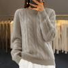 Women Sweater Round Neck Long Sleeve Twist Texture Knitting Tops Solid Color Loose Fit Retro Pullover Tops