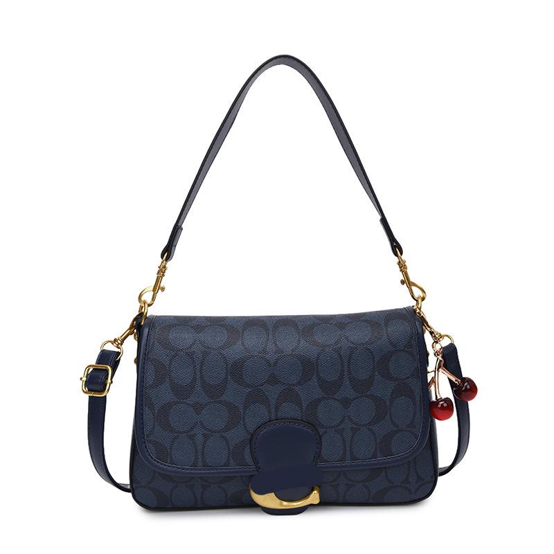 

2025 European & American Retro Letter Print Shoulder Bag: Textured Crossbody & Handbag for Women темно-синього кольору
