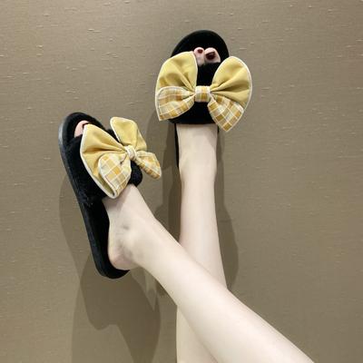 Casual Fluffy Slippers Women House Flats Fashion Winter Bowknot Designer Shoes Ladies Home Plush Platform Elegant Footwear 2025