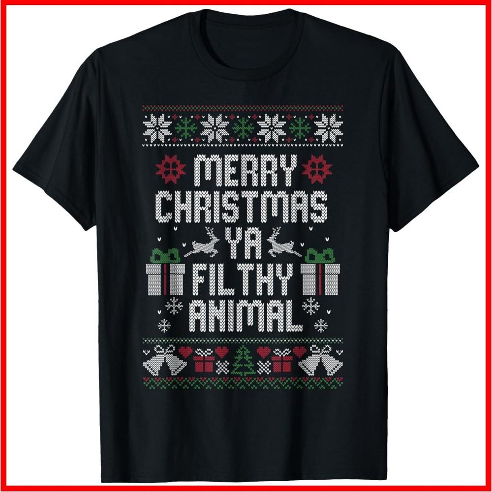 Merry Christmas Animal Filthy Ya Xmas Pajama Black Cotton T-Shirt Unisex T-Shirt XL