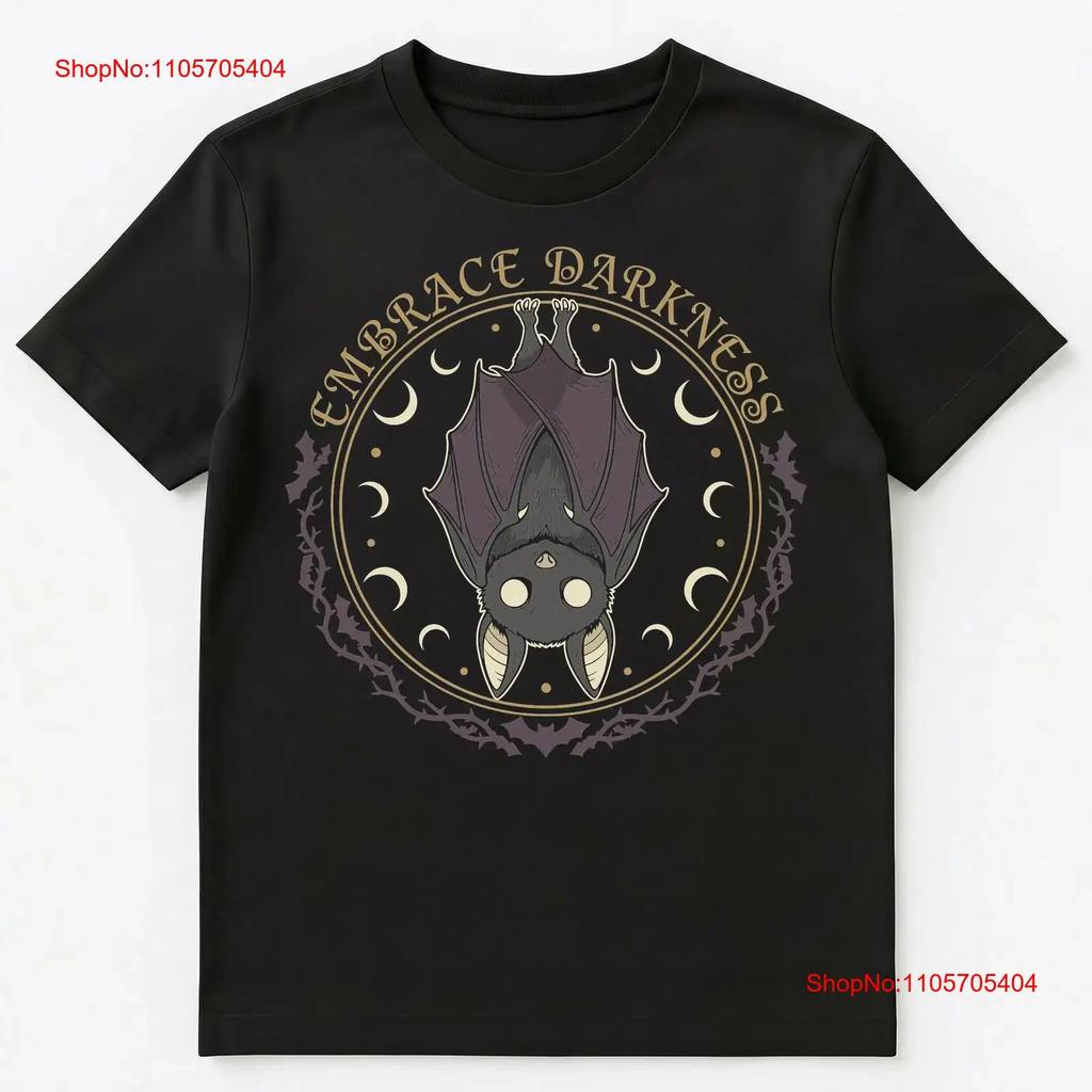 Vintage Embrace Darkness Crescent Moon Bat Design T Shirt Vintage Soft Top For Everyday Wear
