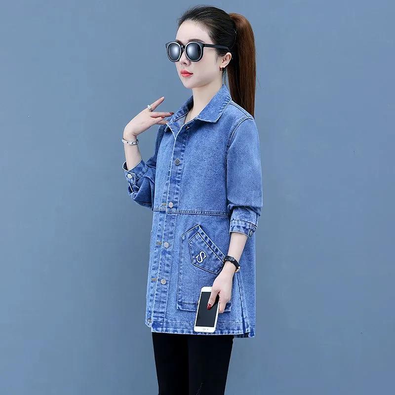 

Женская весенняя облегающая джинсовая куртка с лацканами средней длины, повседневная куртка XXS синий