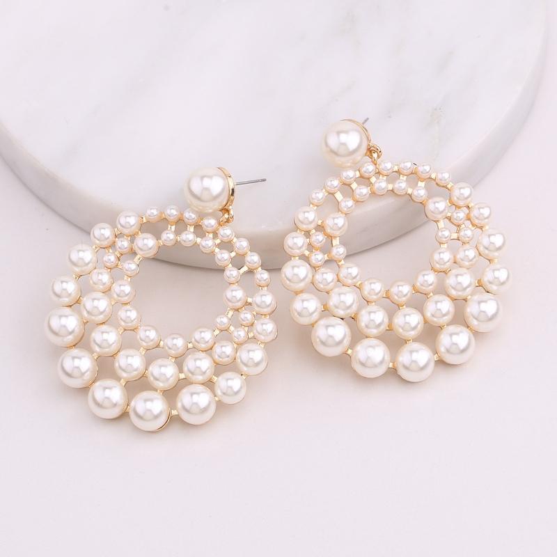 French Gentle Style Imitation Pearl Pendant Earrings, Women's Personality Exaggerated Design Holiday Accessories Gifts