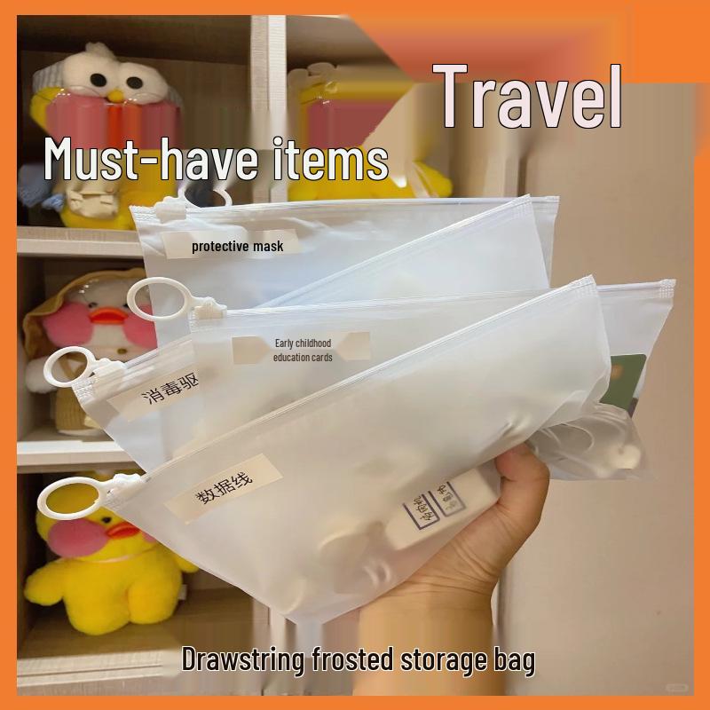 Frosted Waterproof Travel Drawstring Bag with Clear Zipper for Multifunctional Storage