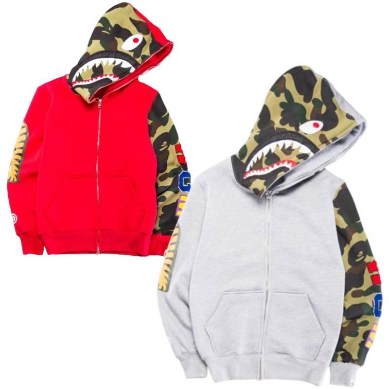 Trendiger Hai-Camouflage Reißverschluss-Hoodie Für Damen Und Herren Aus Bequemem Baumwollmischgewebe