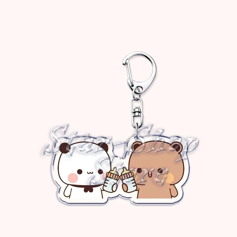 Lovely Bubu Eat Dudu Keychains Love Couple Grey Bear Panda Yier Keyring for Accessories Bag Key Chain Jewelry Fans Lover Gifts