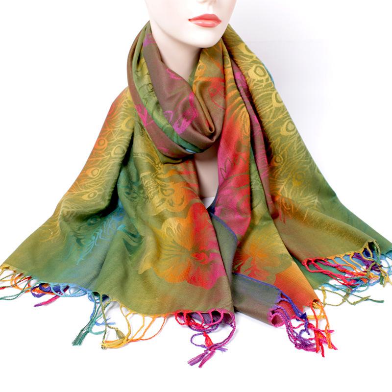 Color gradual change peacock lady scarf shawl, jacquard scarf