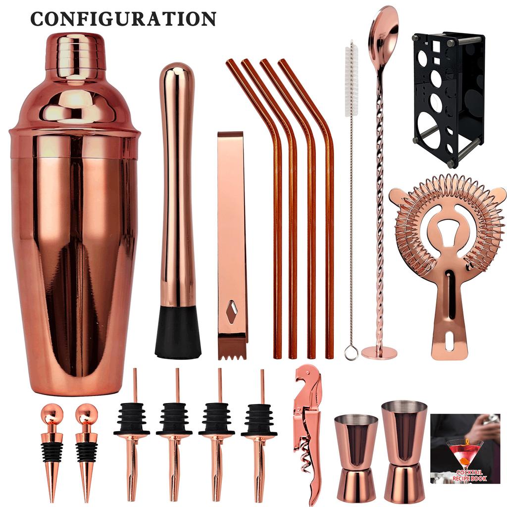 20pcs Black/Rose Gold/Silver 800/750/600ml Boston Shakers Bartender Kit Cocktail Shaker Set Bar Tools Stand Cocktail Recipe