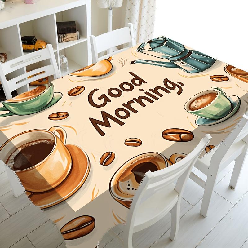 1pc Coffee Theme Tablecloth, Creating a Warm Morning Atmosphere, Polyester Printed Rectangular TableclothXY