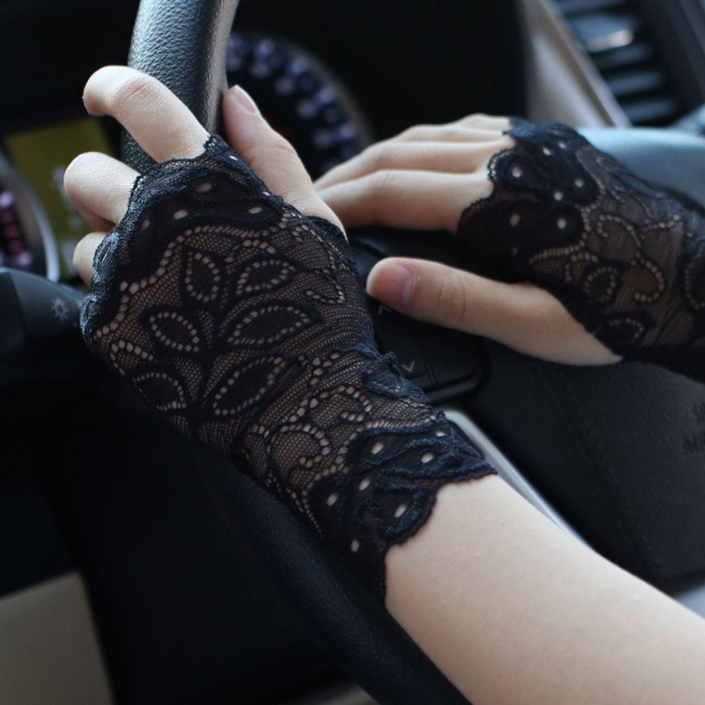 Thin Lace Half Finger Gloves Breathable Sun Protection Riding Gloves Driving Gloves  Wedding Events