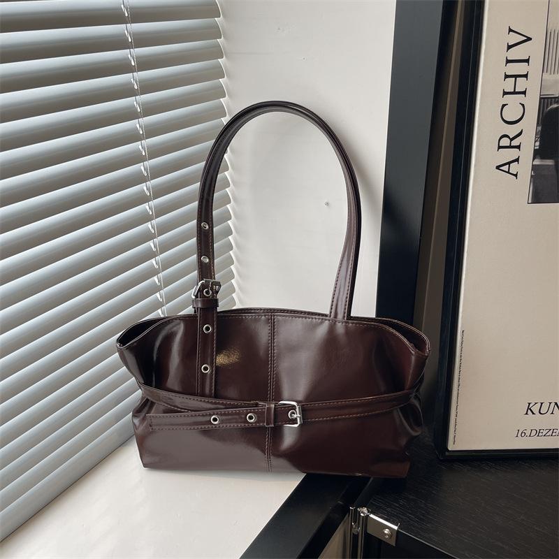 

Autumn Retro Belt Design PU Shoulder Bags for Women Large Capacity Simple Ladies Tote Bag Solid Color Versatile Female Handbags