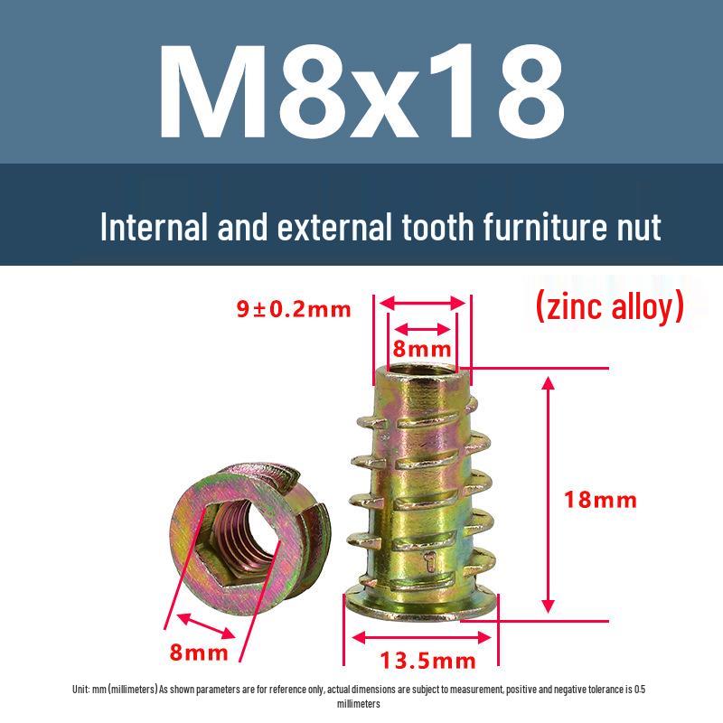 Zinc Alloy Colored Internal/External Thread Hex Socket Furniture Nut M4M5M6 with Washer and Trapezoidal Design Hardware Accessories