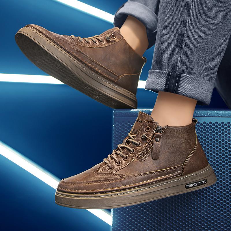 Men Boots Winter High Top Leather Shoes Fashion Cotton Shoes Fashion Ankle Boots Business Casual Outdoor Shoes Male Sneakers