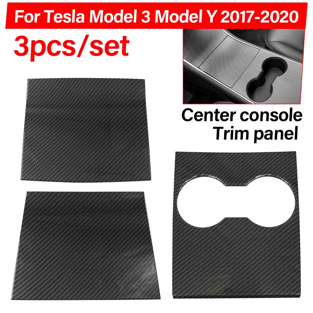 Center Console Protector Cover for Tesla Model 3 Model Y 2017-2020 Center Console ABS Carbon Pattern Panel Car Accessories