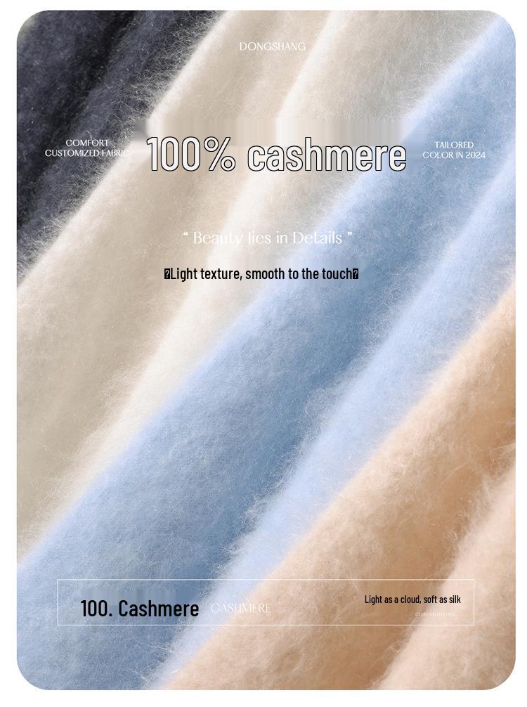 Women's Flocked V-neck Pure Cashmere Knitwear - Cozy Loose-Fit Long Sleeve Sweater for Autumn/Winter