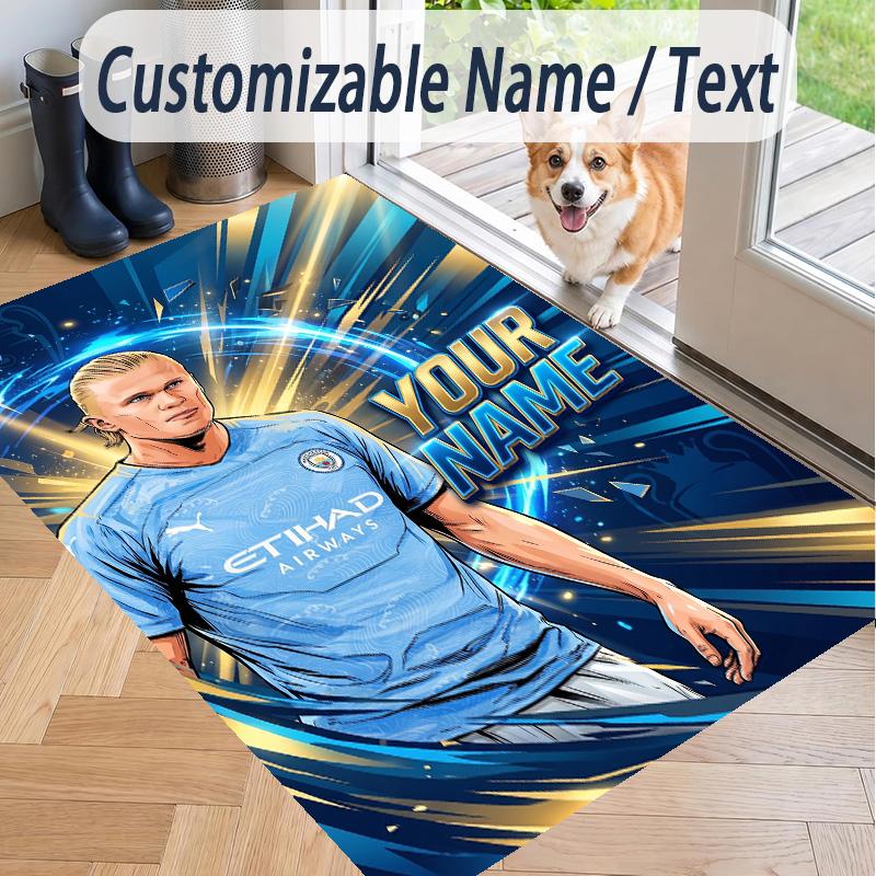 Custom Text Printed Rug Erling Haaland Non Slip Floor Carpet For Home Room Decor