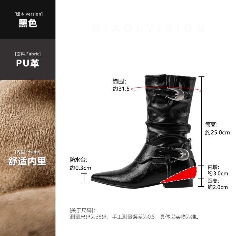 

FanGui Nordic Secret Realm ~ Metal Buckle Stack Boots Outdoor Thick Heel Desert Western Short Boots Women s Martin Boots 40 чёрный