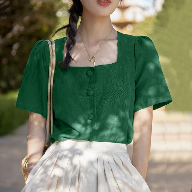 ZANZEA Women Casual Square Collar Summer Short Sleeve Blouse