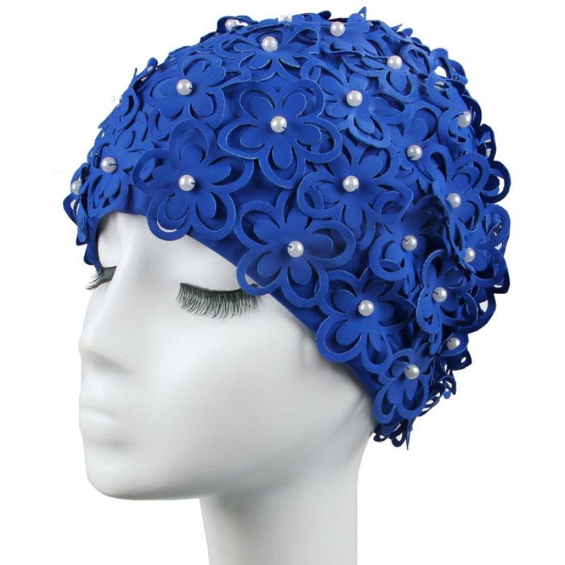 Badekappe Damen Perle Dreidimensionale Blütenblatt Mode Erhöhtes Spa Schwimmen Damen Badekappe Atmungsaktiv Nicht Würgend Kopf Lange Haare Badekappe