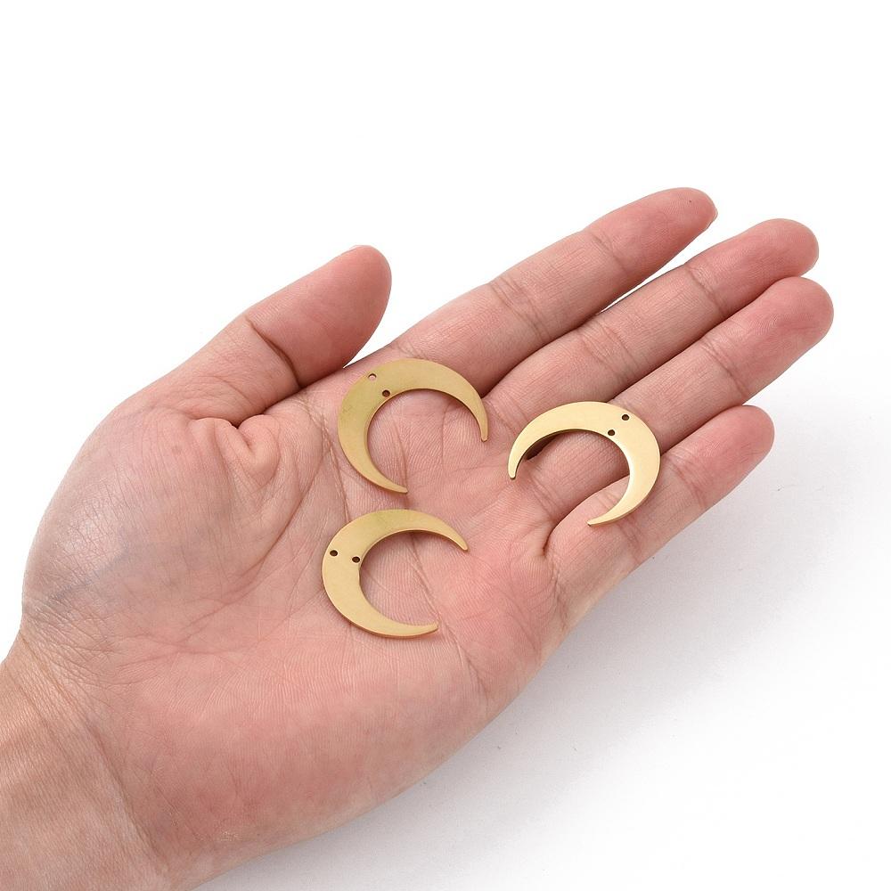 5pcs 201 Stainless Steel 2-Loop Link Pendants Laser Cut Crescent Golden 26x30x1mm Hole: 1.2mm