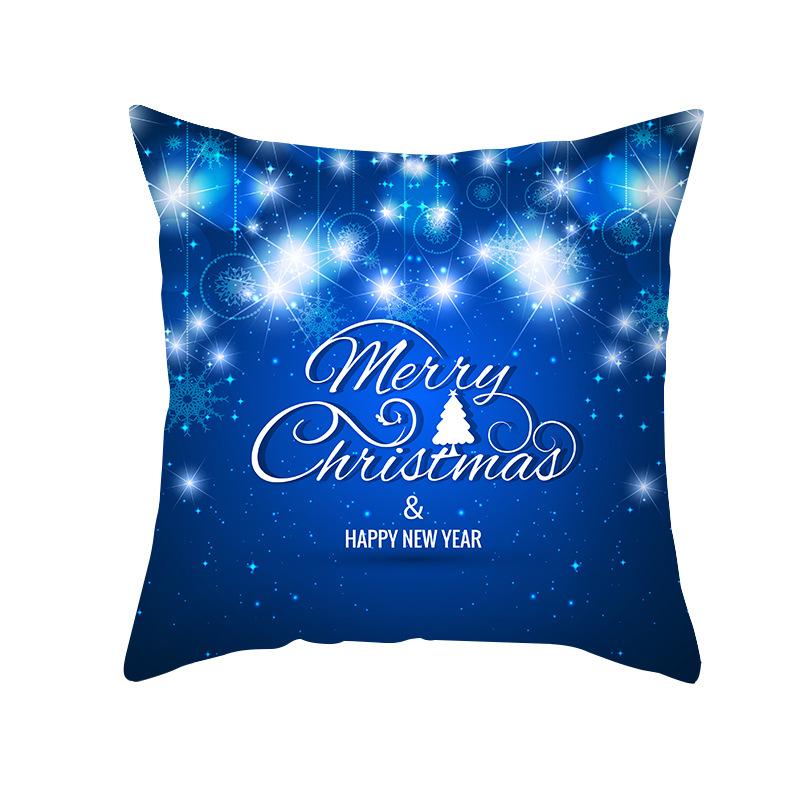 Christmas Pillow Case Elk Print Peach Skin Sofa Pillow Dark Blue Snowflake Scenery Home Pillow