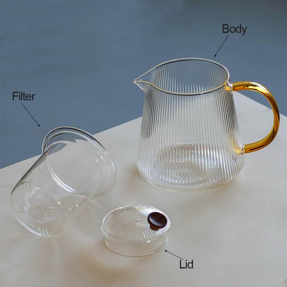 Vertical Stripes Crystal Glass Teapot with Removable Filter Puer Kettle Flower Tea Set Infuser Coffee Teaware