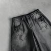 American Retro Washed Design Scimitar Jeans Men's High Sense of Black and Gray Gradual Change Loose Denim Trousers