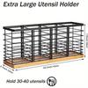 Extra Large Utensil Holder for Kitchen Countertop with 4 Compartments Farmhouse Wooden Base Matte Black Metal Bamboo Storage