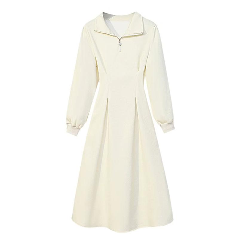 

Autumn and winter Korean velvet zipper thin dress, new women s large size women s clothing, waist and temperament long dress M