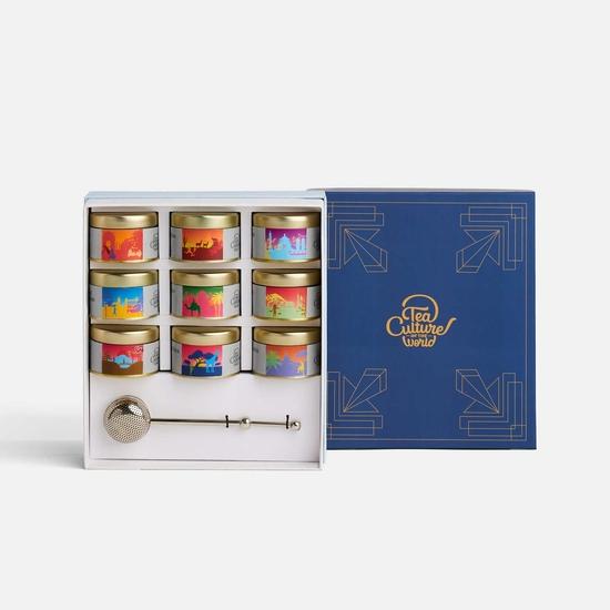 Tea Culture of The World - A Journey with Tea | Premium Tea Gift Set | 9 Exotic Flavour Variety Pack - 225 Gm loose leaf with Long Handle Infuser 225GM