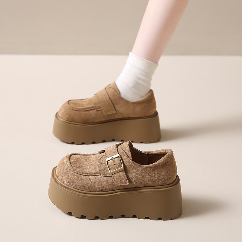 All-inclusive spring 2025 new British style small leather shoes retro fashion platform muffin sole casual Boken single shoes