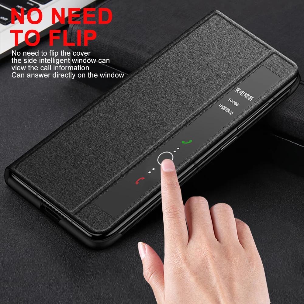 Funda tipo libro de cuero genuino para Honor Magic V5 Magic V3 V2 Magic Vs 3 Espejo Smart Touch View Despertar Dormir Protección Soporte Funda