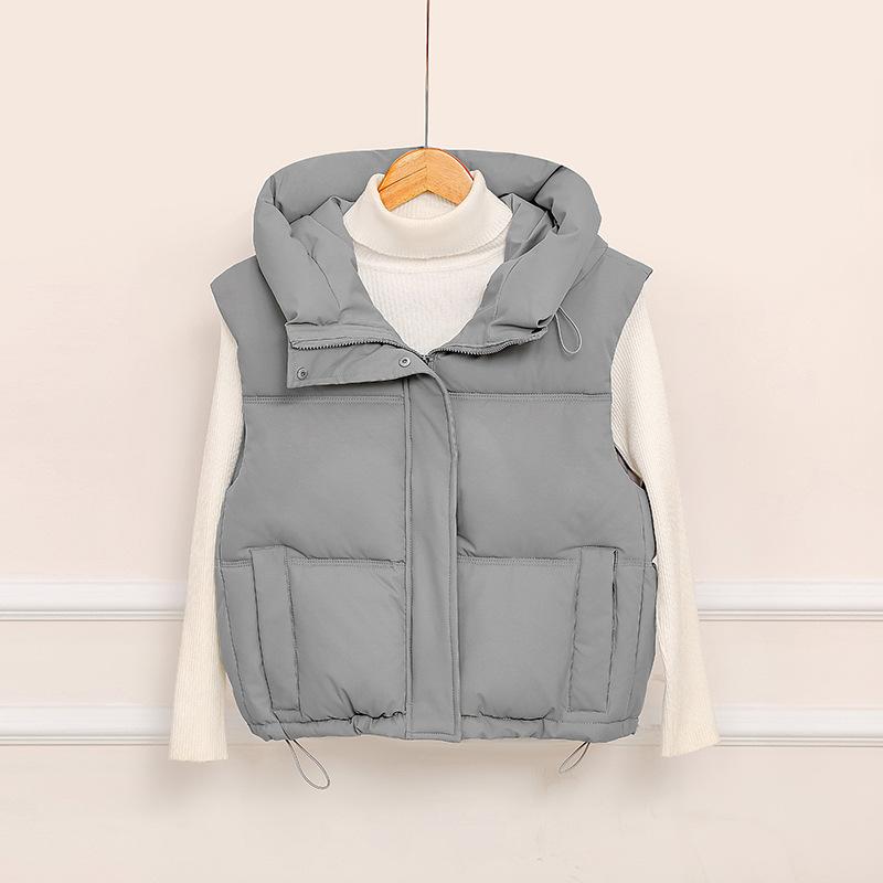 Cotton vest women's short autumn and winter new hooded vest outer wear versatile loose thickened thermal vest jacket