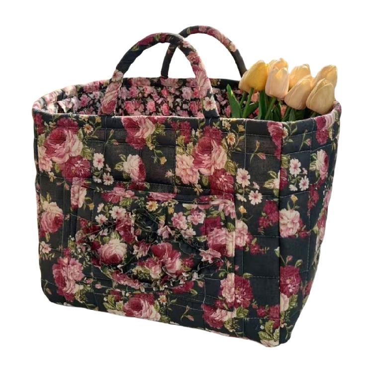 Multipurpose Floral Storage Basket Foldable Cloth Hamper Fabric Storage Basket for Bedroom Bathroom Organization