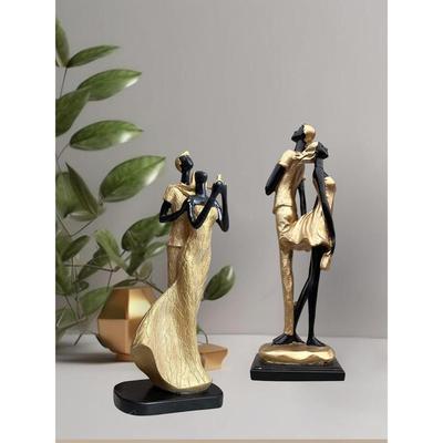 Stylish Golden Black Resin Romantic Couple Statues for Home Decor (Pack of 2, Black & Golden)