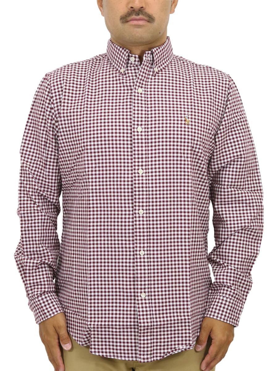 

POLO Ralph Lauren Classic Fit Gingham Check Oxford Long Sleeve Size Red Men s Button-Down Shirt, Small, (Product Code 01030018)