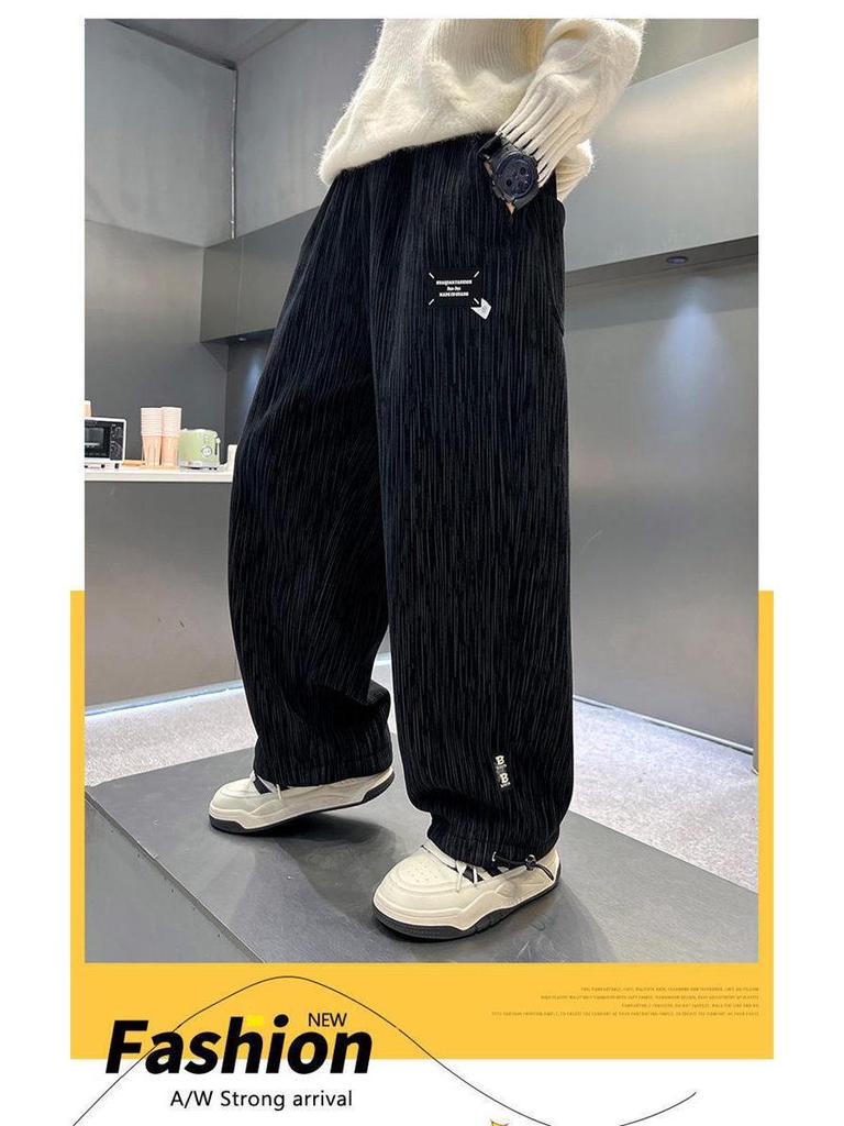 Boys' Fleece-Lined Corduroy Pants - Autumn & Winter Style, Thickened One-Piece Fleece, Handsome Casual Pants for Older Boys