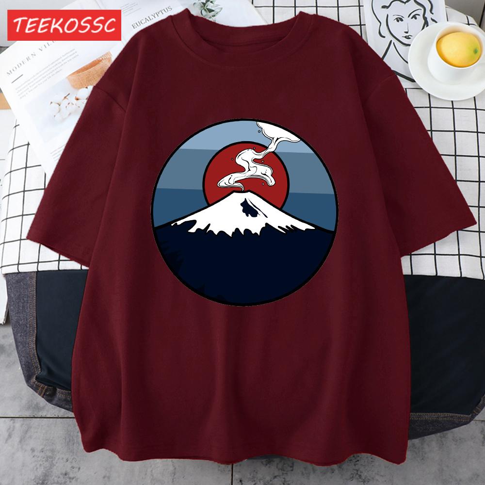 Fuji Volcano Japan Mount Fuji Men Retro T Shirt Casual Loose TShirt Trendy Cotton Clothing Summer Unisex Crewneck Short Sleeve