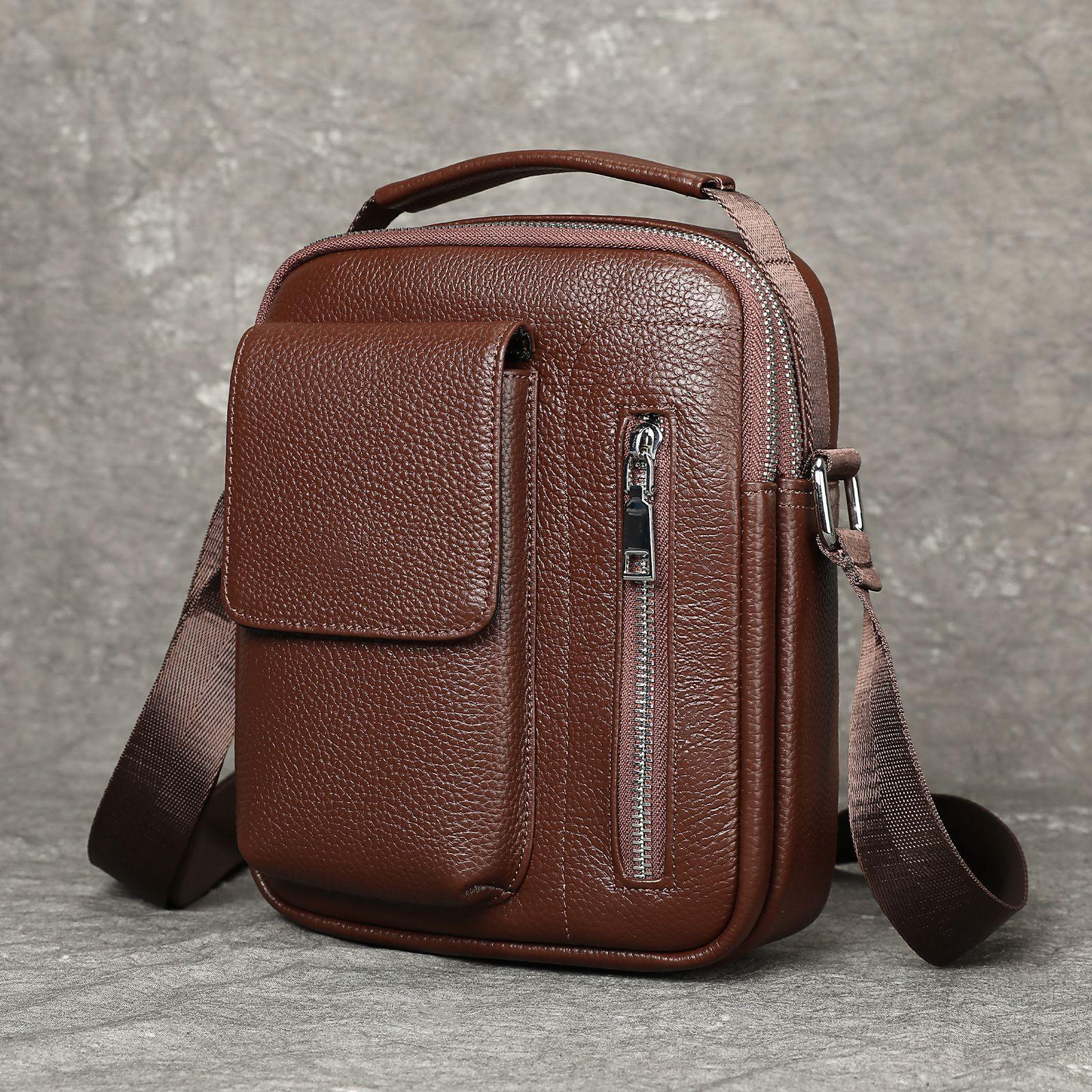 

Мужская кожаная сумка-мессенджер, наплечная сумка с несколькими карманами и износостойкостью, 18*9*22 см 18*9*22cm кофейный