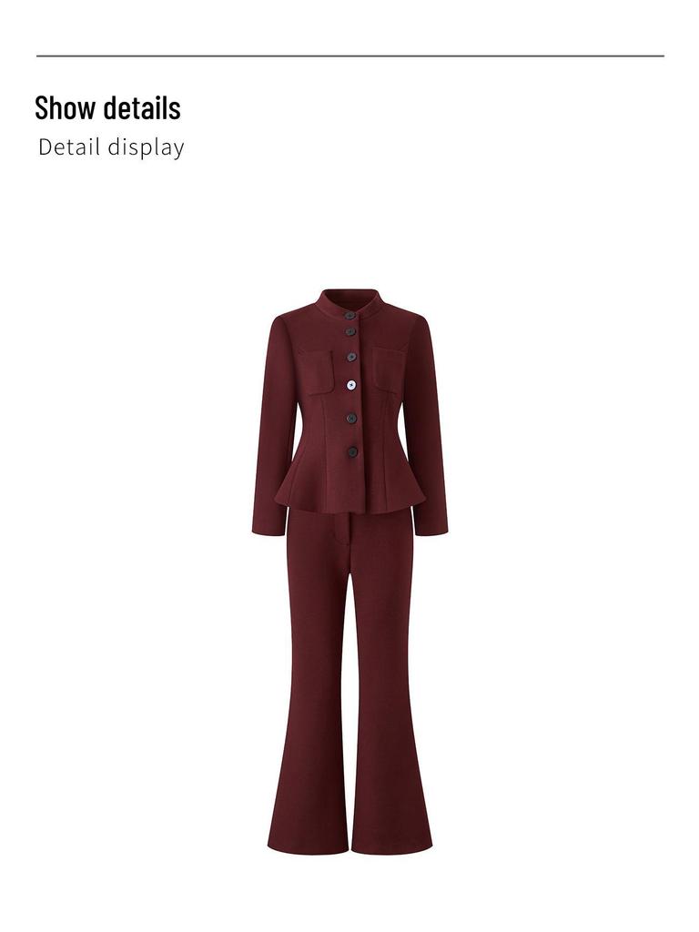 Nanyou Woolen Women's Waist-Cinched Blazer & Flared Pants Set - Goddess Style