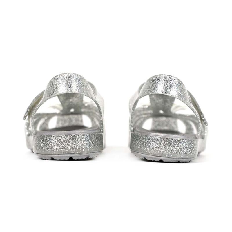 Crocs Isabella Charm Velcro Minimalist Casual Shiny Sandals Silver Kids