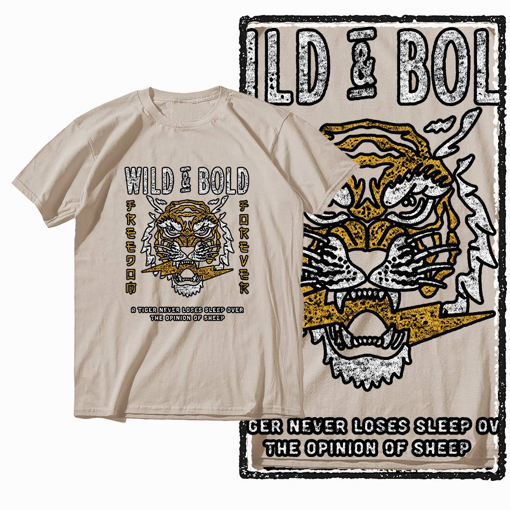 

G Beige Vintage Cotton Tiger Printed Mens Tshirt Streetwear Big Size Cool Oneck mens Tee Tshirt S